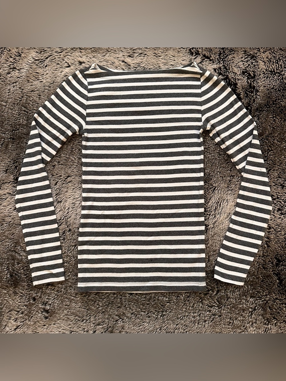 GAP Striped Boatneck Long-Sleeve Top - Grey & White